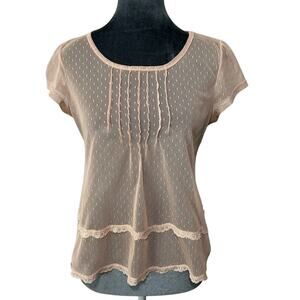 kimchi blue- small- sheer- nude with dots and lace- blouse layers - feminine